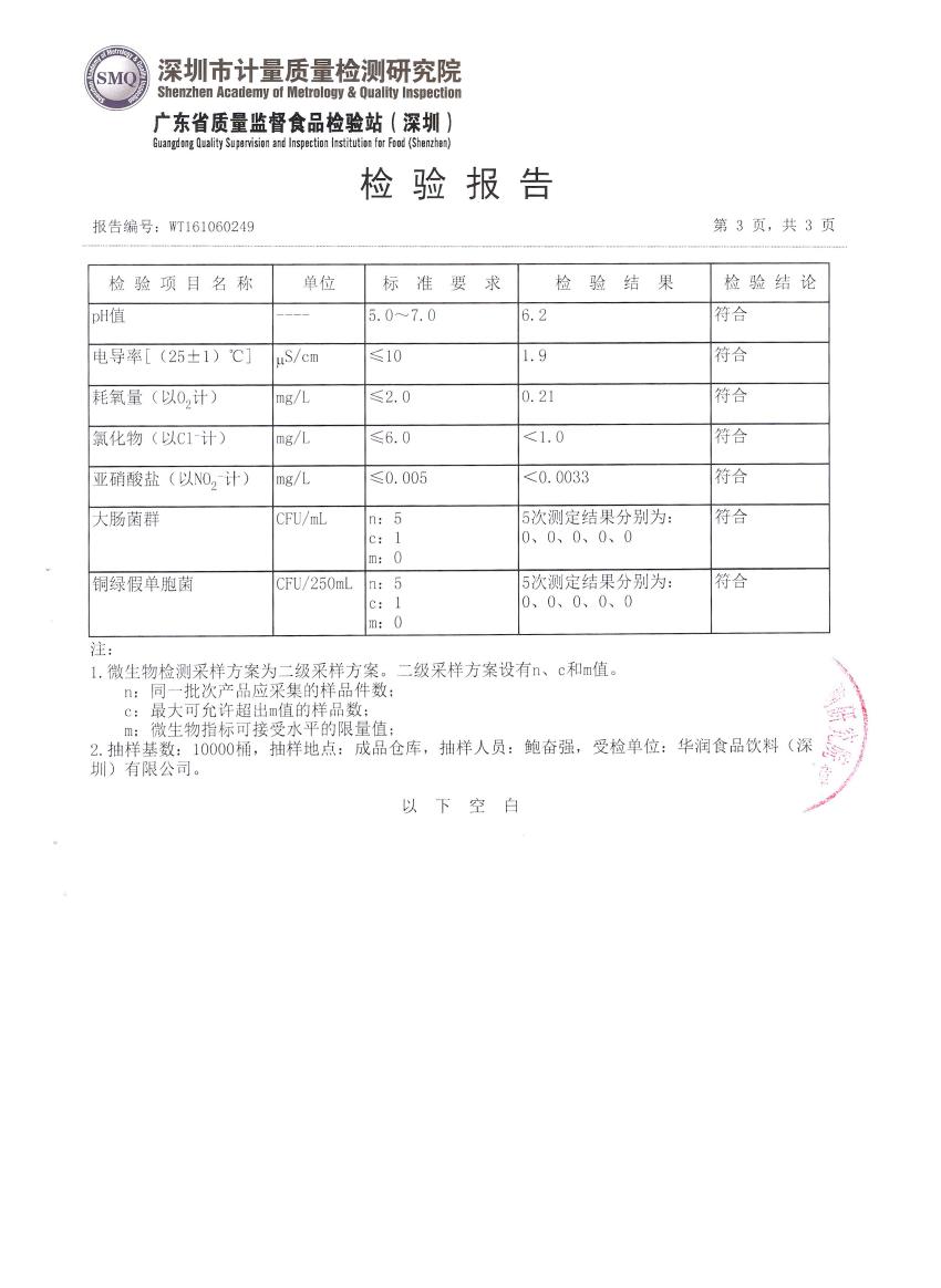 怡宝桶装水8月水质报告03